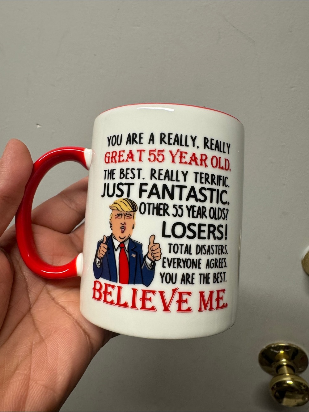 Amazon Red and White 55th Birthday Novelty Mug - Believe Me